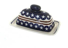Polish Pottery Stars &amp; Stripes Butter Dish