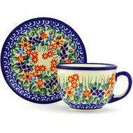 Ceramika Bona H7379G Polish Pottery Ceramic Cup with Saucer Hand Painted, 7-Ounce