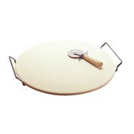 LARGE ROUND 15 PIZZA CERAMIC BAKING STONE SET STEEL RACK CUTTER KNIFE PAN KITCHEN TOOLS
