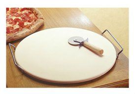 LARGE ROUND 15 PIZZA CERAMIC BAKING STONE SET STEEL RACK CUTTER KNIFE PAN KITCHEN TOOLS N2