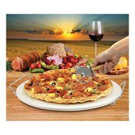 LARGE ROUND 15 PIZZA CERAMIC BAKING STONE SET STEEL RACK CUTTER KNIFE PAN KITCHEN TOOLS N3