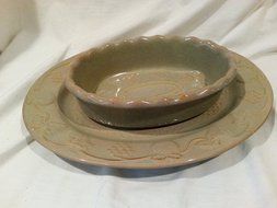 2 Piece Sand Colored Oval Serving Set Oval Serving Platter and Small Casserole