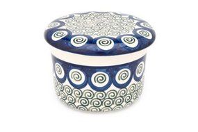 Polish Pottery Peacock Swirl French Butter Dish