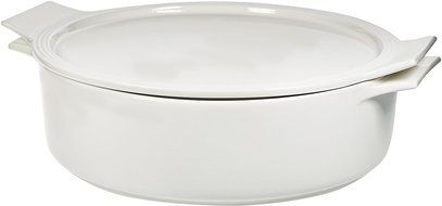 13&quot;L Maison White Round Baker Casseroles W/Lid W/Handles