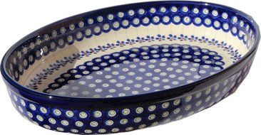 Polish Pottery Oval Baker From Zaklady Ceramiczne Boleslawiec #350-166a Floral Peacock Pattern, Width: 12&quot; Length...