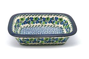 Polish Pottery Baker - Rectangular with Grip Lip - Blue Berries