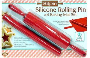 SilPin Rolling Pin and Baking Mat Set Red 21 Inch Ball Bearing N3