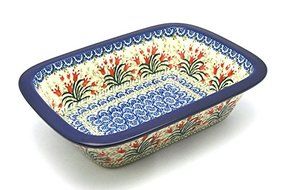 Polish Pottery Baker - Rectangular with Grip Lip - Crimson Bells
