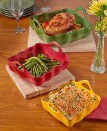 3 Stoneware Casserole / Baking Dishes With Easy-Grip Handles