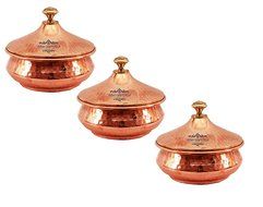 IndianCraftVilla 4.0" X 4.8" X 2.0" Handmade Steel Copper Mughlai handi Set of 3 Volume 300 ML With Lid serving...