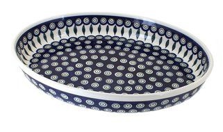 Polish Pottery Peacock Large Oval Baker