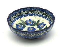 Polish Pottery Bowl - Shallow Scalloped - Small - Blue Pansy