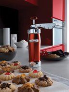 Marcato Made in Italy Atlas Deluxe Biscuit Maker Cookie Press, Stainless Steel, Red, Includes 20 Cookie Disc Shapes... N3