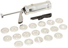 Marcato Made in Italy Atlas Deluxe Biscuit Maker Cookie Press, Stainless Steel, Red, Includes 20 Cookie Disc Shapes... N10