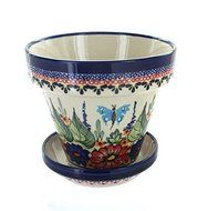 Polish Pottery Floral Butterfly Small Flower Pot