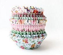 25 Vintage Floral Cupcake Liners- Aqua (standard size) N3