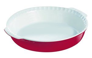 Pyrex 26 cm Round Stoneware Impressions Pie Dish with Handles, Red