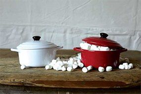 White &amp; Red Stoneware Mini Casseroles - 3 Sets of 2