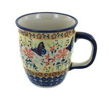 Polish Pottery Blue Butterfly Coffee Mug