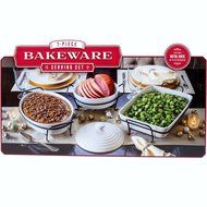 Ceramic 7-Piece Bakeware Serving Set with Metal Rack and Handles, White N2