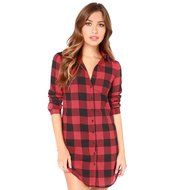 AIMTOPPY Womens Lady Loose Long Sleeve Cotton Casual Plaid Shirt Blouse Tops (XL, Red)