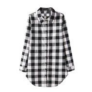 AIMTOPPY Womens Lady Loose Long Sleeve Cotton Casual Plaid Shirt Blouse Tops (XL, Red) N10