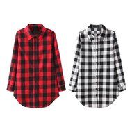 AIMTOPPY Womens Lady Loose Long Sleeve Cotton Casual Plaid Shirt Blouse Tops (XL, Red) N13