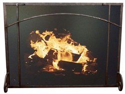 Rectangular Freestanding Fireplace Screen with Craftsman Design (47&quot;w X 35&quot;h, Hammered Black Copper)