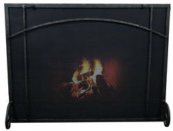 Rectangular Freestanding Fireplace Screen with Craftsman Design (47&quot;w X 35&quot;h, Hammered Black Copper) N3