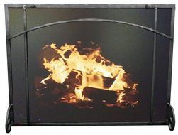 Rectangular Freestanding Fireplace Screen with Craftsman Design (47&quot;w X 35&quot;h, Hammered Black Copper) N5