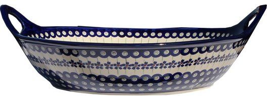 Polish Pottery Large Deep Bowl with Handles From Zaklady Ceramiczne Boleslawiec #1348-166a Floral Peacock, Diameter... N3
