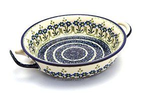 Polish Pottery Baker - Round with Handles - Medium - Blue Spring Daisy