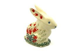 Polish Pottery Rabbit Figurine - Crimson Bells