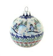 Polish Pottery Skiing Snowman Large Christmas Ball