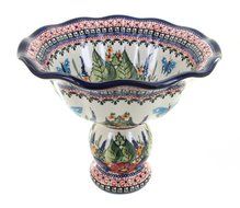 Polish Pottery Floral Butterfly Pedestal Fruit Bowl