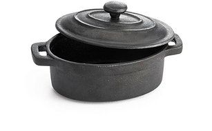 TableCraft CW30112 Cast Iron Mini Oval Casserole with Lid Cookware, 8-Ounce, Black