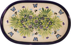 Boleslawiec Stoneware - Polish Pottery 9 1/4&quot; Oval Serving Platter - Eva&#039;s Collection &quot;Serenity&quot;