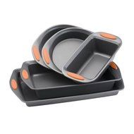 Rachael Ray Yum-o! Nonstick Bakeware 5-Piece Oven Lovin&#039; Bakeware Set, Gray with Orange Handles