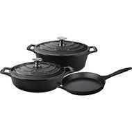 La Cuisine LC 2740 5 Piece Enameled Cast Iron Oval Casserole Cookware Set, Slate Black