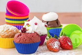 Silfox 24-Pack Reusable Silicone Baking Cups / Cupcake Liners / Silicone Muffin Molds in Storage Container Colorful N3