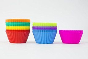 Silfox 24-Pack Reusable Silicone Baking Cups / Cupcake Liners / Silicone Muffin Molds in Storage Container Colorful N9