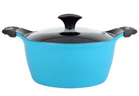 Cook N Home Nonstick Ceramic Coating Die Cast High Casserole Pan with Lid, 4.2 quart, Blue