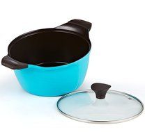 Cook N Home Nonstick Ceramic Coating Die Cast High Casserole Pan with Lid, 4.2 quart, Blue N5