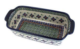 Polish Pottery Mosaic Flower Loaf Baker N2