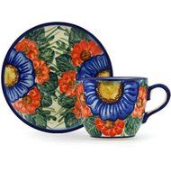 Ceramika Bona H0632H Polish Pottery Ceramic Cup with Saucer Hand Painted, 7-Ounce