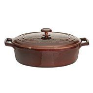 Neo Cast Iron Oval Casserole Pot with Lid, Beige/Brown