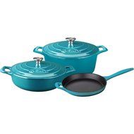 La Cuisine LC 2675MB 5 Piece Pro Enameled Cast Iron Round Casserole Cookware Set, High Gloss Teal