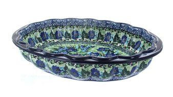 Polish Pottery Sapphire Fields Scallop Baking Dish