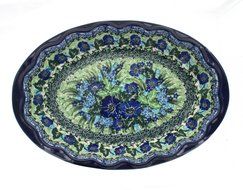 Polish Pottery Sapphire Fields Scallop Baking Dish N2