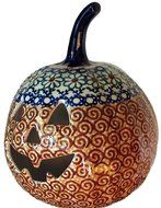 7&quot; Polish Pottery Stoneware Pumpkin Halloween Jack-o&#039;-lantern Unikat EOS Early October Orange